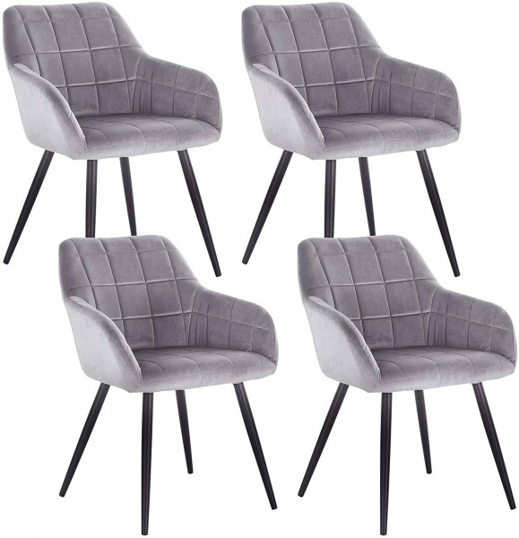 4er-Set Esszimmerstuhl mit Armlehne Sitzfläche aus Samt, Metallbeine grau