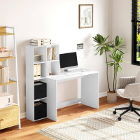 WOLTU desk with shelf, storage space, made of wood material, 140.5x134x50 cm, white