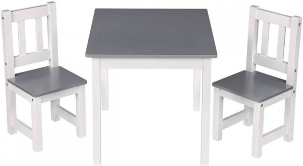 Kindersitzgruppe Kindertisch mit 2 Stühlen weiß-grau