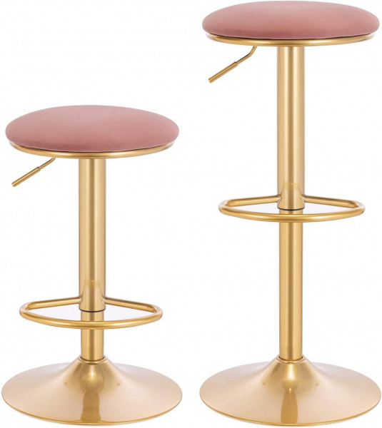 2er Set Barhocker Barstuhl mit Fußstütze ergonomisch höhenverstellbar,rosa