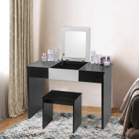 Dressing table with stool and foldable mirror
