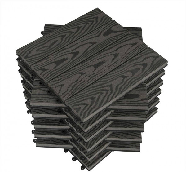 WPC Composite Decking Tiles Set of 11 Interlocking Woodgrain Terrace Tiles Flooring with Click System