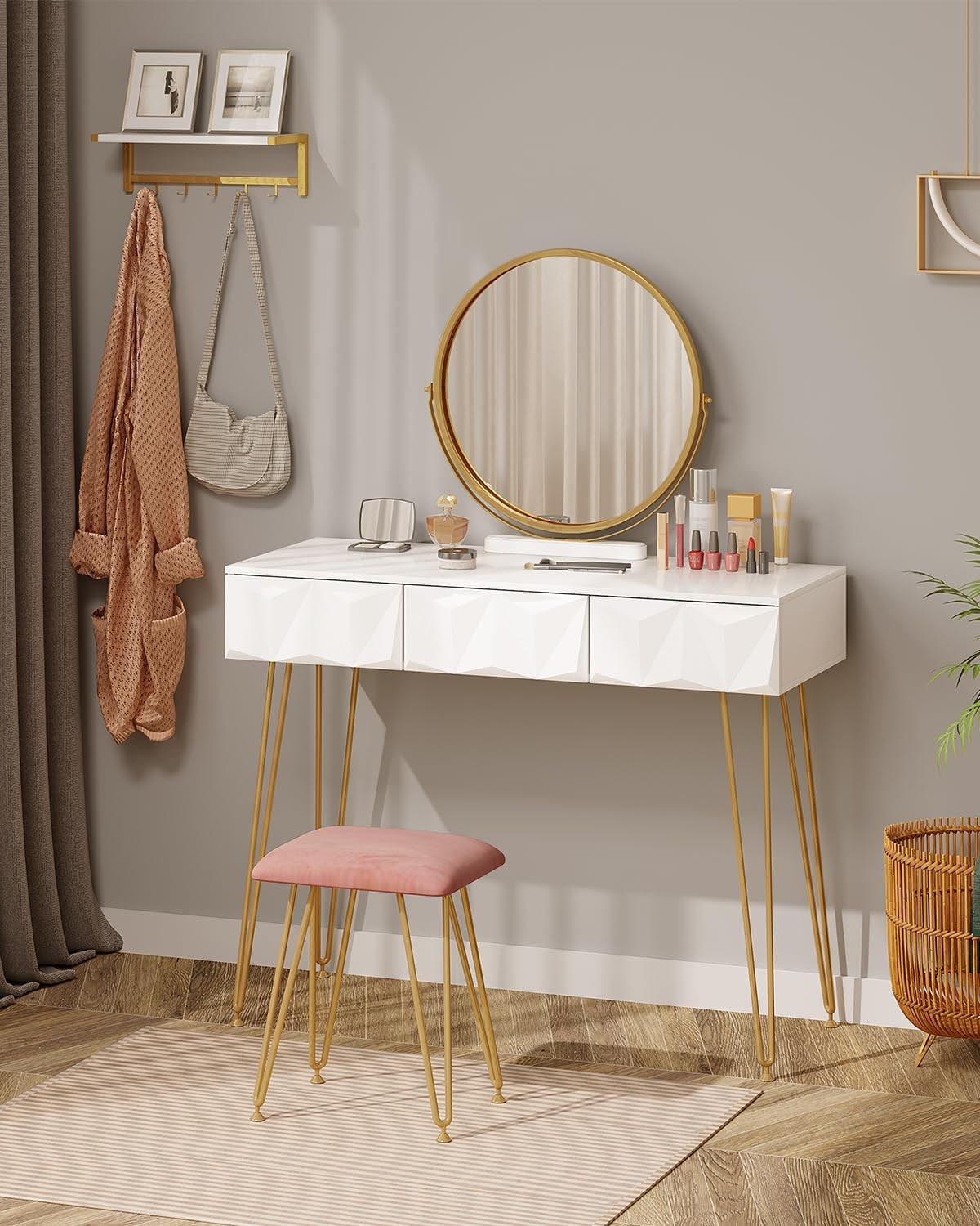 Mesa de tocador con espejo y cajón, mesa de maquillaje moderna para  dormitorio, juego de tocador para mujer, para dormitorio, baño (color : con