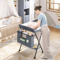 WOLTU changing table with changing attachment, foldable, made of metal Oxford fabric, gray