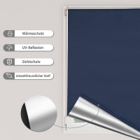 Blackout Roller Blind Polyester Sun Block out Quick Mounting No Drilling Required for Windows and Doors Blue