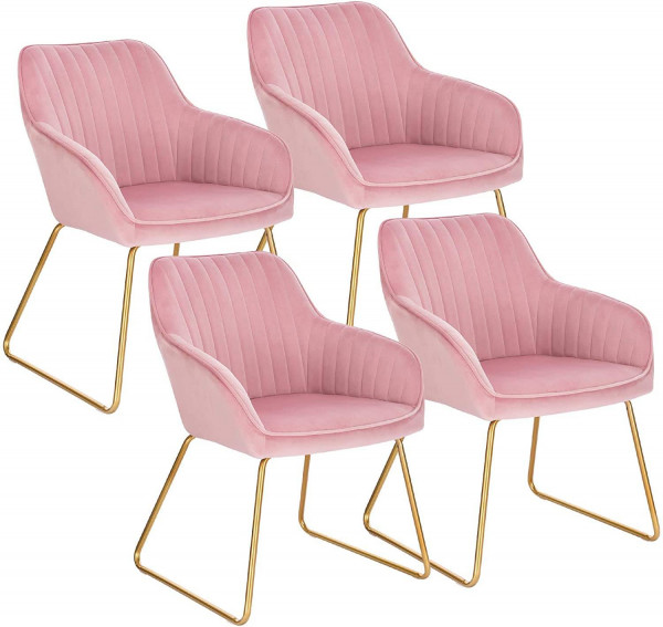 4er-Set Esszimmerstühle aus Samt Modell Stella,rosa