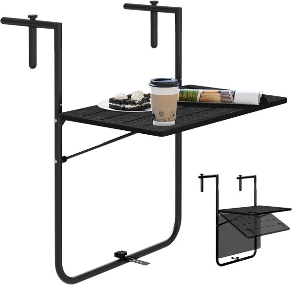 WOLTU balcony hanging table, foldable, 3-level height adjustable, weatherproof, black