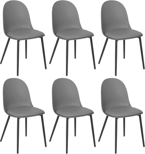 Esszimmerstühle 6er Set, mit Kunstleder-Bezug, Rückenlehne Metallbeine, Grau