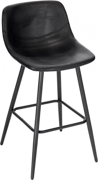 Barhocker Barstuhl mit Rückenlehne, Vintage-Hocker mit Kunstlederbezug, Stuhl aus Metall schwarz