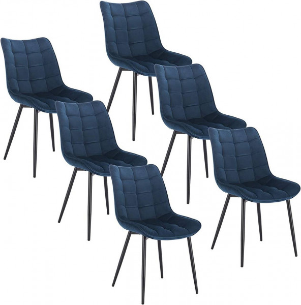 6er-Set Esszimmerstühle mit Rückenlehne, Sitzfläche aus Samt, Gestell aus Metallbeine blau