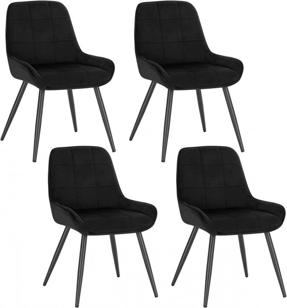 4er-Set Esszimmerstühle Polsterstuhl Samt Akzentstuhl mit Rückenlehne, schwarz