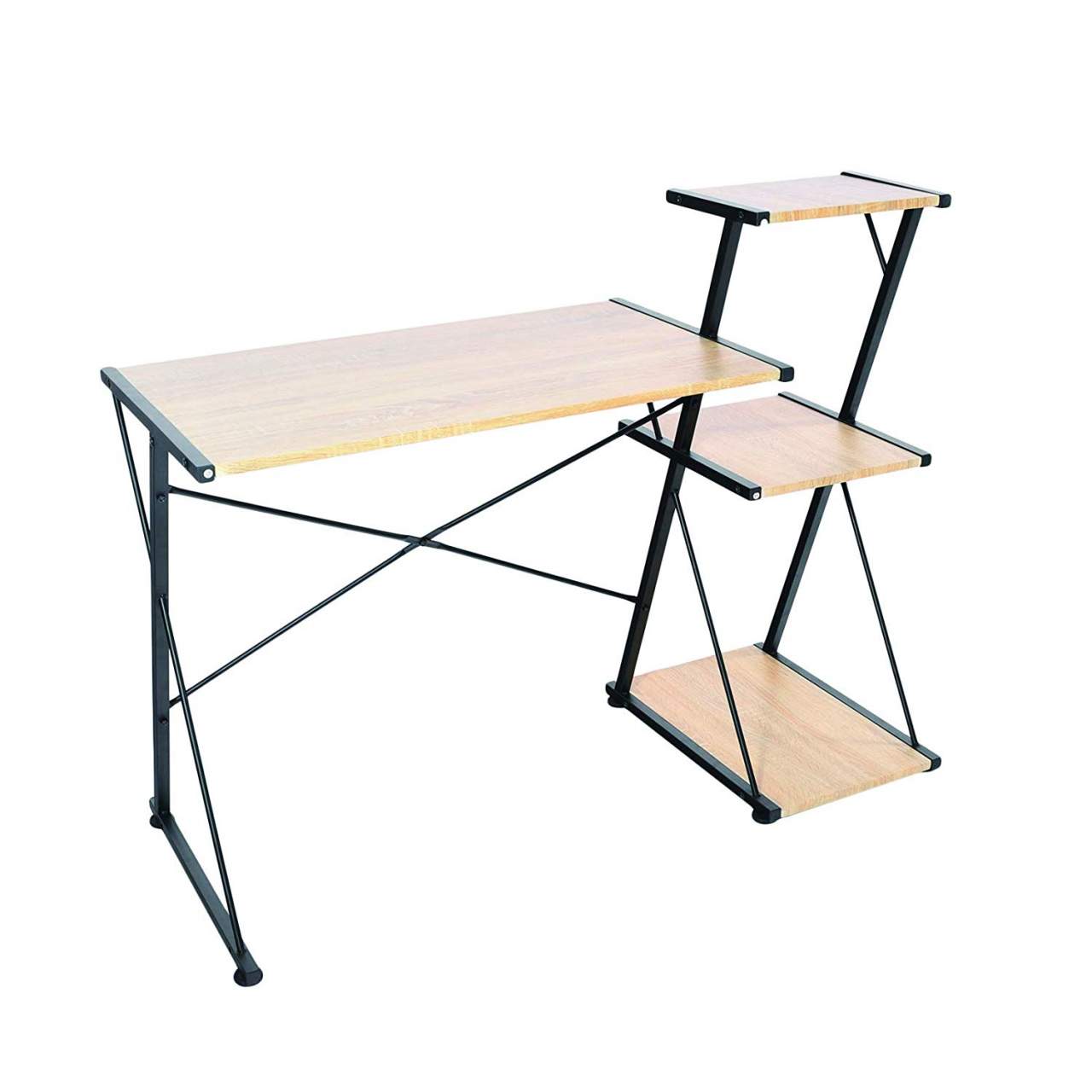 Desk With 3 Shelves In Wood Metal Light Oak Woltu Eu