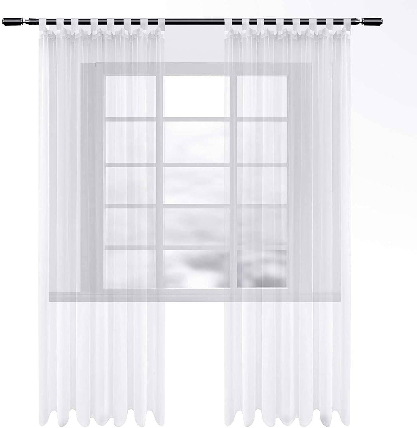 Gardinen transparent mit Schlaufen 2er Set, Stores Vorhang Schal Voile Tüll  Wohnzimmer Schlafzimmer Landhaus