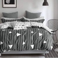  2 Sets of Duvet Covers with Pillowcases 100% Cotton Stripe Quilt Covers Bedding Sets, Anthracite, Single