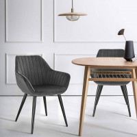 Dining chair kitchen chair with armrests striped velvet metal legs