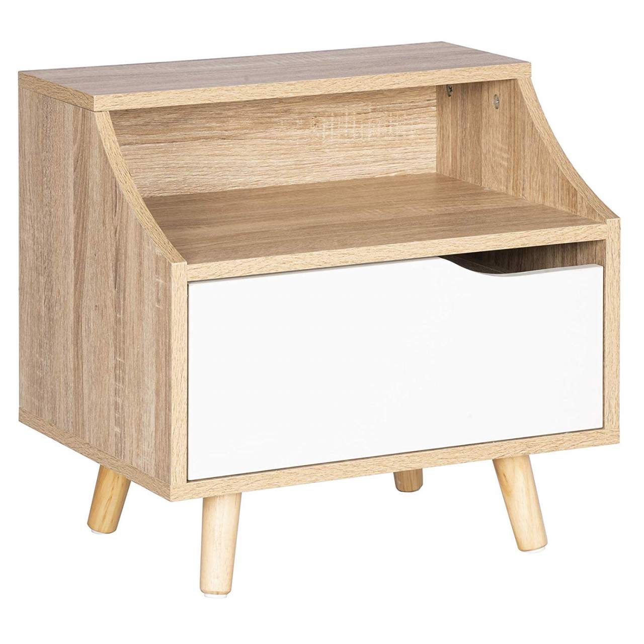 Bedside Table With A Drawer And An Open Compartment Light Oak