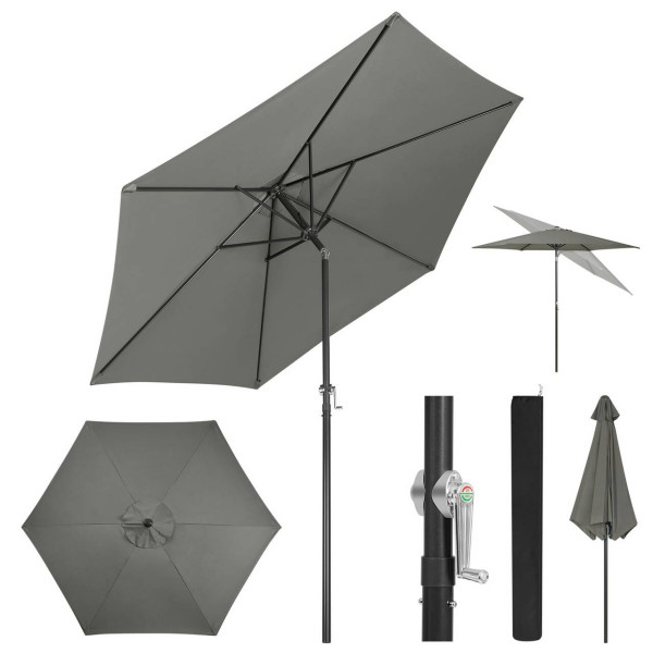 WOLTU parasol, beach umbrella, UV-resistant, 45° bendable, hand crank, hexagonal
