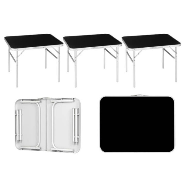 3er Set Alu Campingtisch, Klapptisch, 75,5x55x25,5/59cm, Tischplatte aus MDF, schwarz