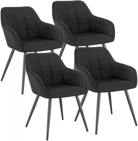 4er-Set Esszimmerstuhl mit Armlehne Sitzfläche aus Leinen, Metallbeine schwarz