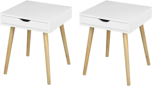 2er-Set Nachttisch Beistelltisch mit Schublade aus Holz weiß
