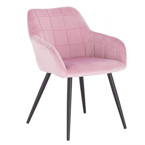 Esszimmerstuhl mit Armlehne Sitzfläche aus Samt, Metallbeine rosa