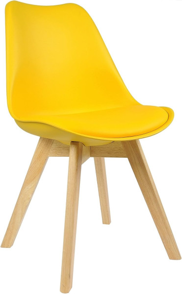 Esszimmerstuhl Design Stuhl aus PP, Kunstleder, Schaumstoff, Massivholz, Gelb
