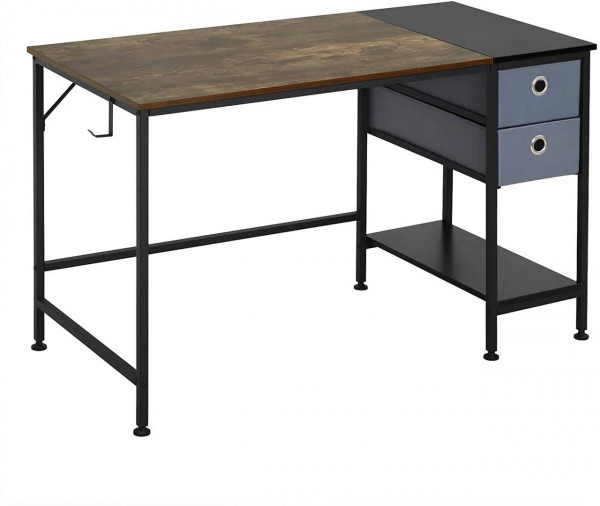 Schreibtisch mit Schubladen und Ablage aus MDF und Stahl schwarz vintage