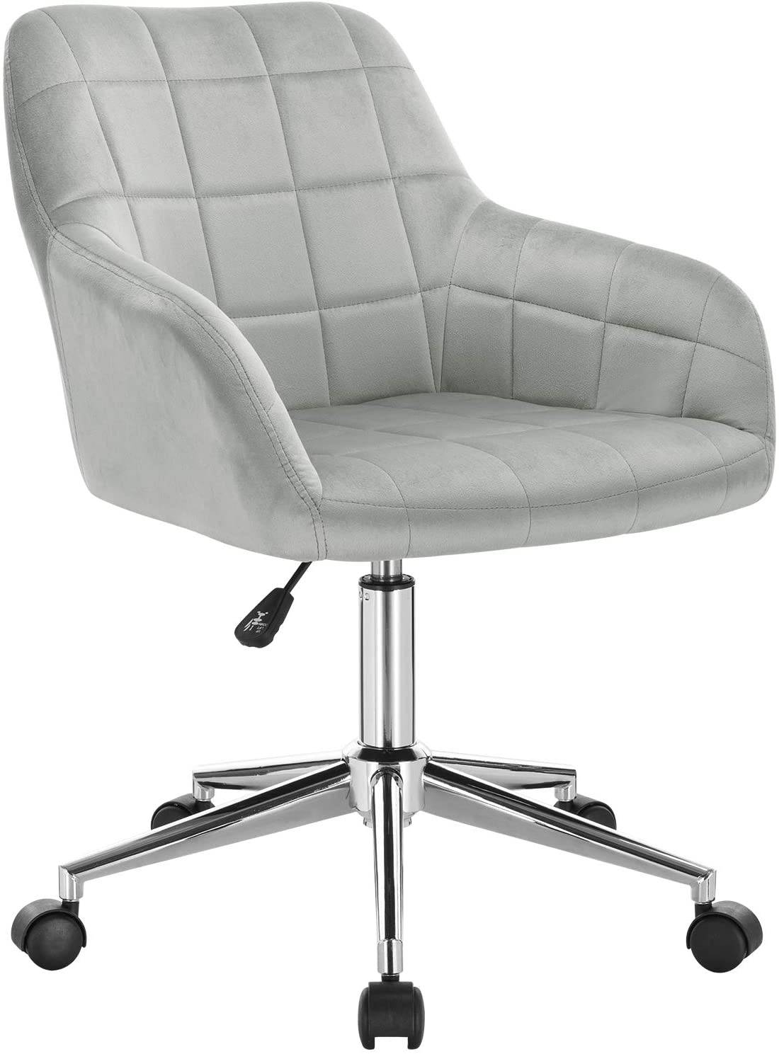 WOLTU Work Stool Office Chair Desk Chair Roll Stool Swivel,Height Adjustable Velvet,Light Grey,BS76hgr 