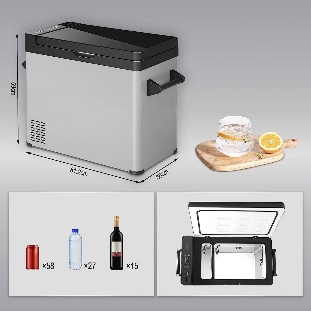 Mini Réfrigérateur à compresseur Portable 60L Glacière pour Auto 12/24V et  220-240V Congélateur de Voiture Petit Frigo Camping Bateau Froid