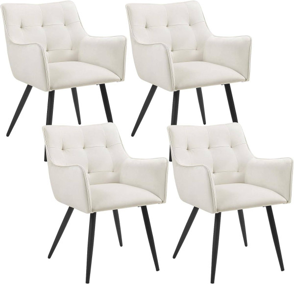 Esszimmerstühle 4er-Set, Stuhl mit Armlehnen Rückenlehne, mit Samtbezug, Metallbeine
