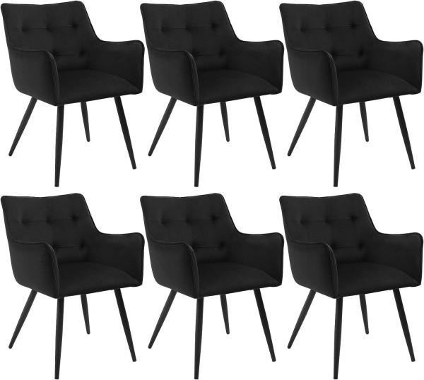 Esszimmerstühle 6er-Set, Stuhl mit Armlehnen Rückenlehne, mit Samtbezug, Schwarz