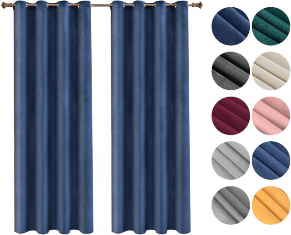 Verdunklungsgardine mit Ösen in vielen Farben, (2 Stück), marinblau 