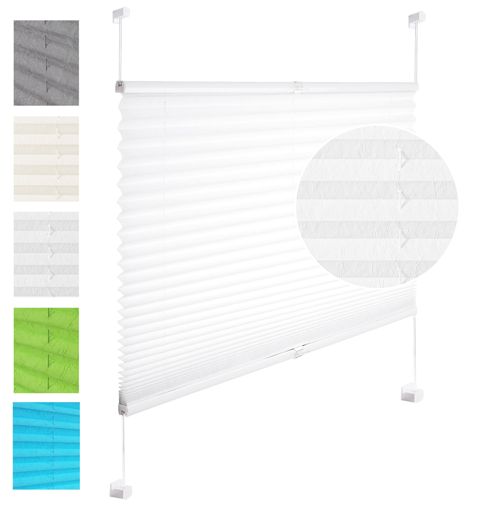 White plißee Pleated to measure Folding Blind without drilling Colore Klemmfix Aluminium Rail 