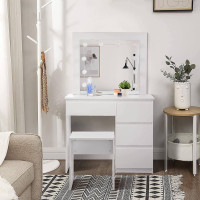 Dressing table with lighting Mirror Dressing table with stool Bedside table with 4 drawers Large tabletop 90x40cm, Modern cosmetic table for bedroom