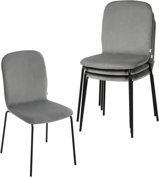 WOLTU eetkamerstoelen set van 4, gestoffeerde stoel stapelstoel, fluwelen stoel met metalen poten