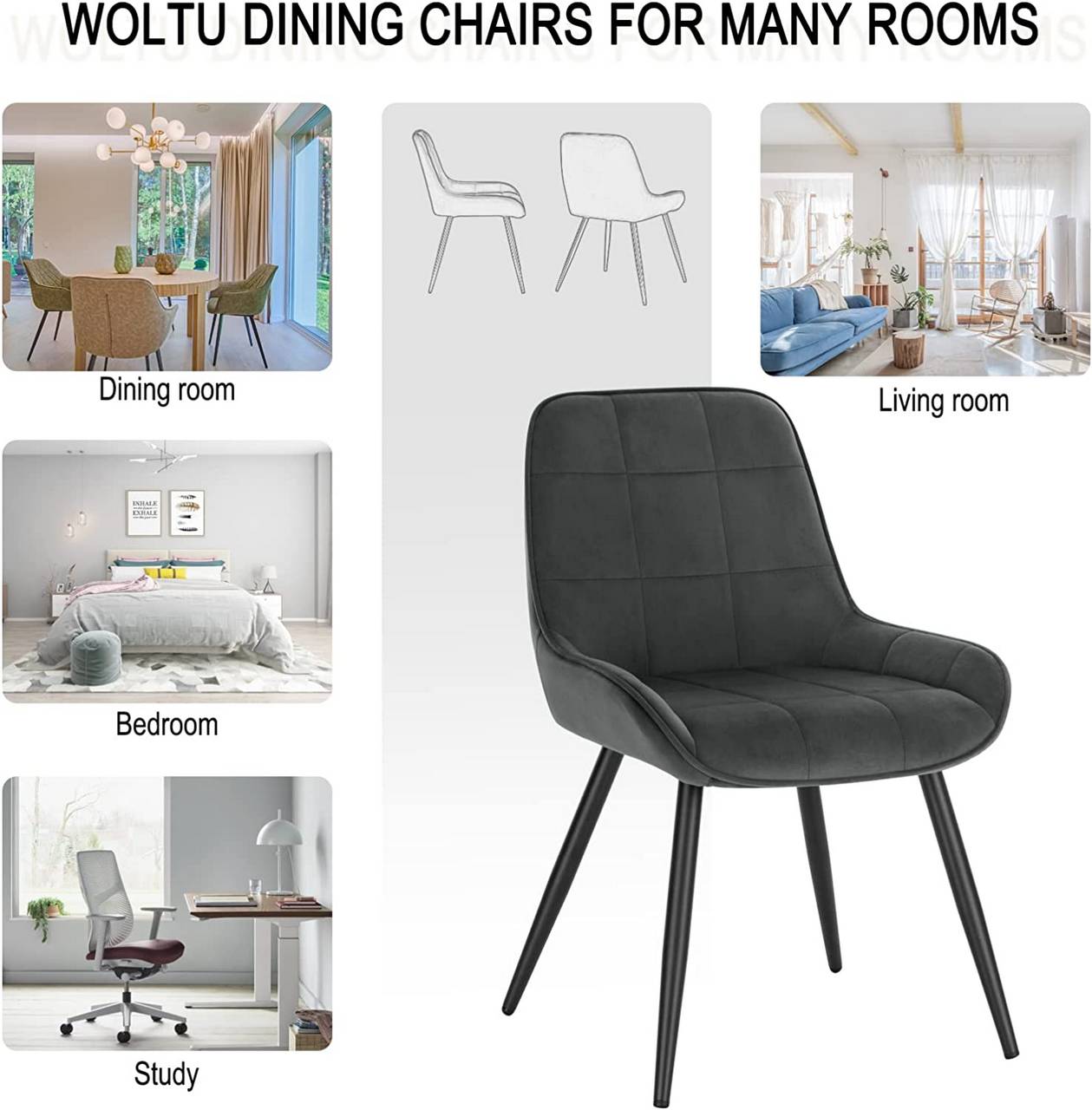 Esszimmerstühle 6er Set, für gepolstert, Schlafzimmer Polsterstuhl mit Rückenlehne Akzentstuhl ergonomischer Wohnzimmer Stuhl Küchenstuhl Küche, Samt