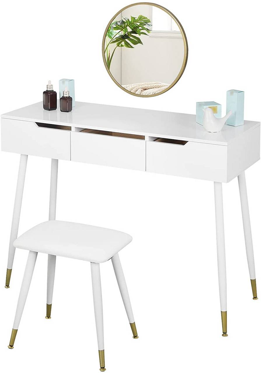 Modern Make up table with Mirror and Pink Stool EUGAD White Dressing Table Set with 3 Drawers 100x40cm 0025SZT 