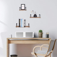 Floating Shelves Retro Style Storage Display Shelf with Iron Bracket and Wood Set of 3