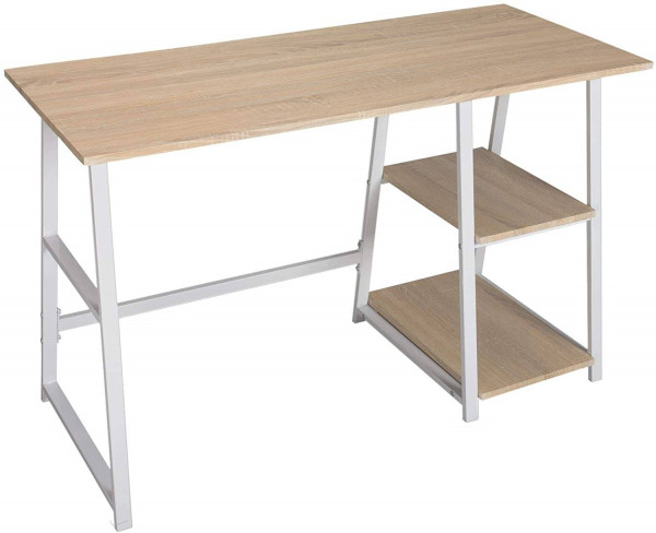 Schreibtisch Computertisch mit 2 Ablage Holz Stahl,helleiche