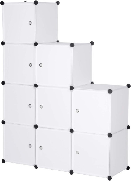 Garderobenschrank DIY Kleiderschrank Regalsystem Steckregal mit Tür, Kunststoff, 9 Fächer Weiß