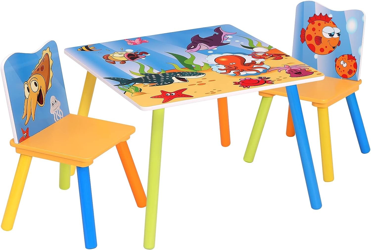 Set con tavolo basso con 2 sedie per bambini in MDF verde GIOIA