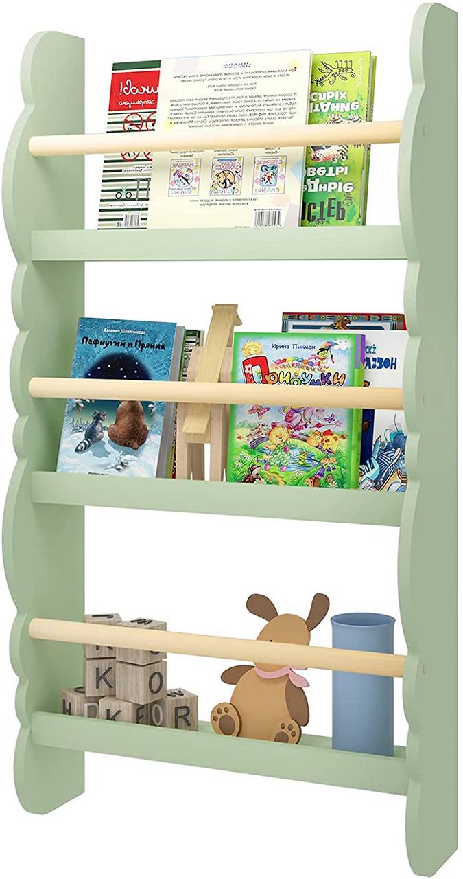 WOLTU Kids Librería Infantil Pared Estantería Frontal de Madera Organizador  4 Compartimentos Pequeño de Libros Juguetes para Habitaciones de niños Sala  de Juego Guardería Verde