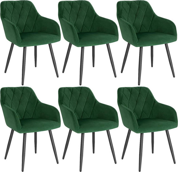6er Set Esszimmerstühle mit Armlehne Rückenlehne, Stuhl mit Samtbezug Metallbeinen dunkelgrün