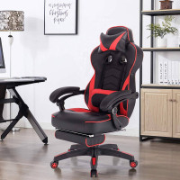 Gaming chair with headrest, lumbar cushion & footrest synthetic leather