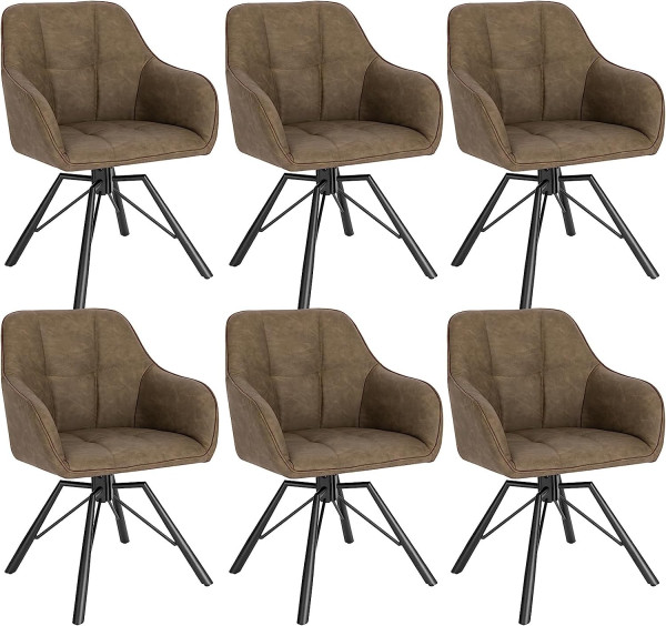 Esszimmerstühle drehbar 6er-Set, mit Armlehnen Rückenlehne, mit Kunstlederbezug, braun