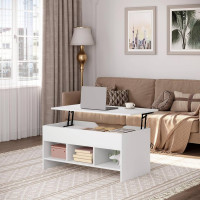 WOLTU coffee table with lifting plate, side table, extendable, made of wood material, white