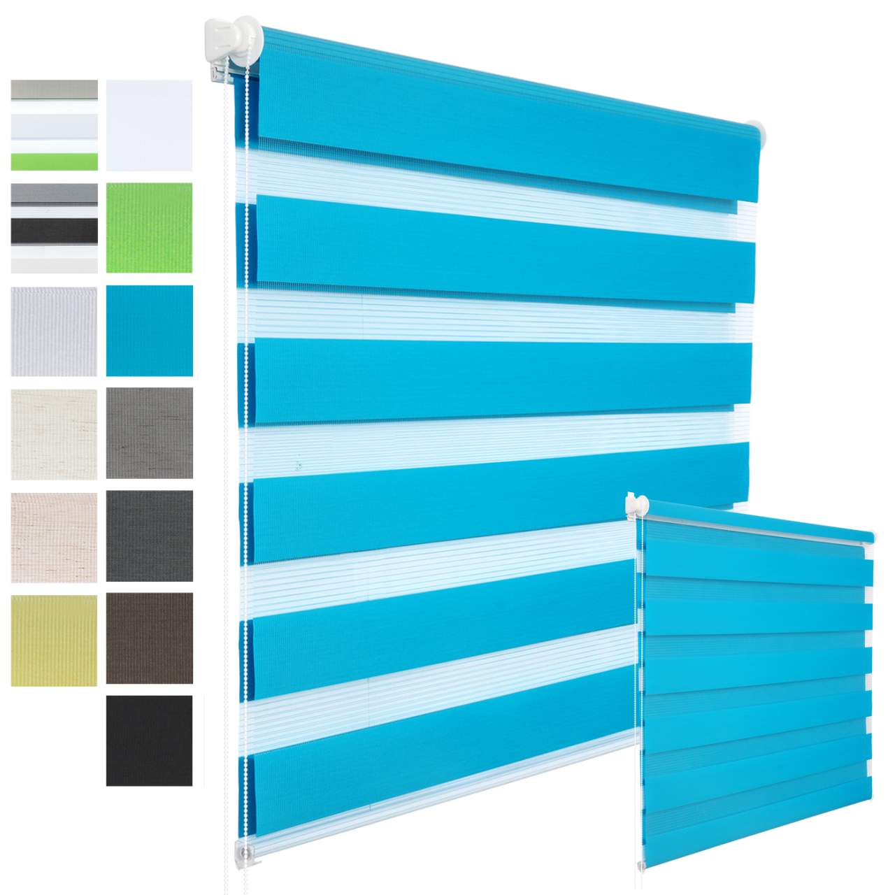 Day And Night Zebra Roller Blind Double Layer Roller Turquoise