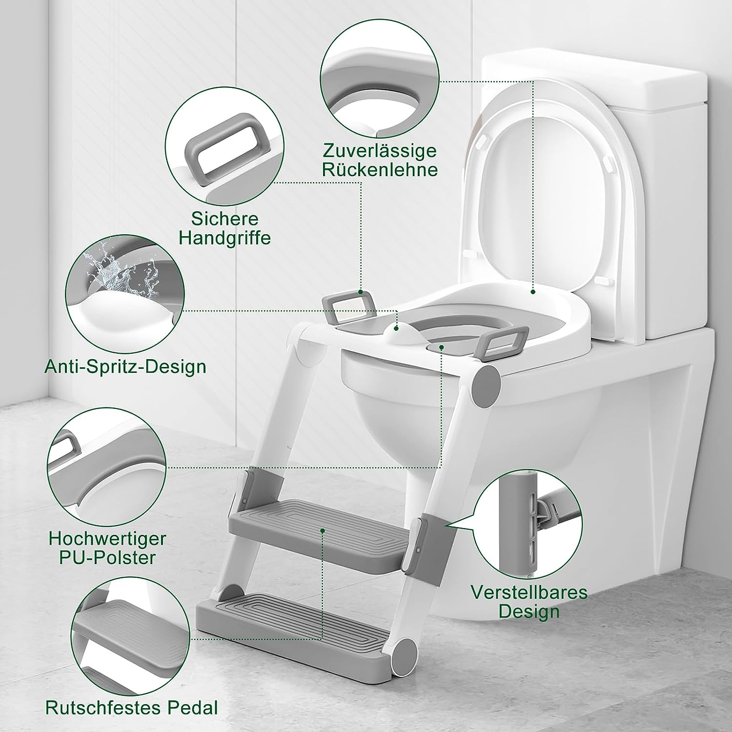 Réducteur WC pour enfants avec Escabeau pliable, Kit toilette Trainer Step  Up avec coussin tendre modèle universel 