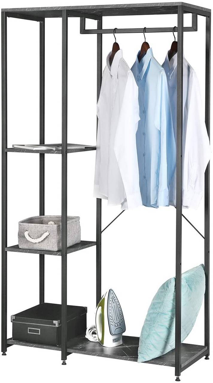 Large Clothes Rail Metal With Wood Shoe, Clothes Rail With Shelves And Shoe Rack