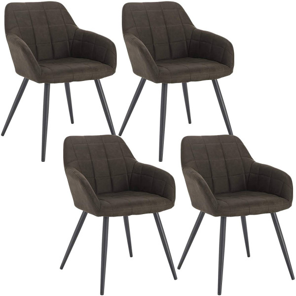 Set of 4 dining chairs with armrests. Fabric seat, metal legs